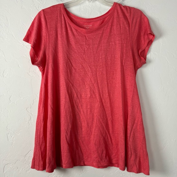 Eileen‎ Fisher Shirt Knit Top Tee Solid Dark Pink Organic Linen Scoop Neck Flowy - Picture 1 of 7